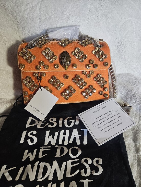 Kurt Geiger Handbags - Kurt Geiger Orange Velvet Mini Bag with Crystal Embellishments